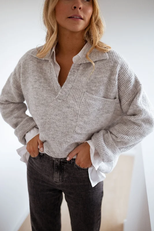 Light Grey Elmia Sweater Iron Safe Non-Iron Wrinkle Free