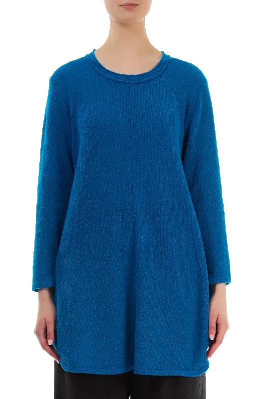 Loose Cosy Azure Blue Wool Sweater Fleece Sweater Nylon Polyester