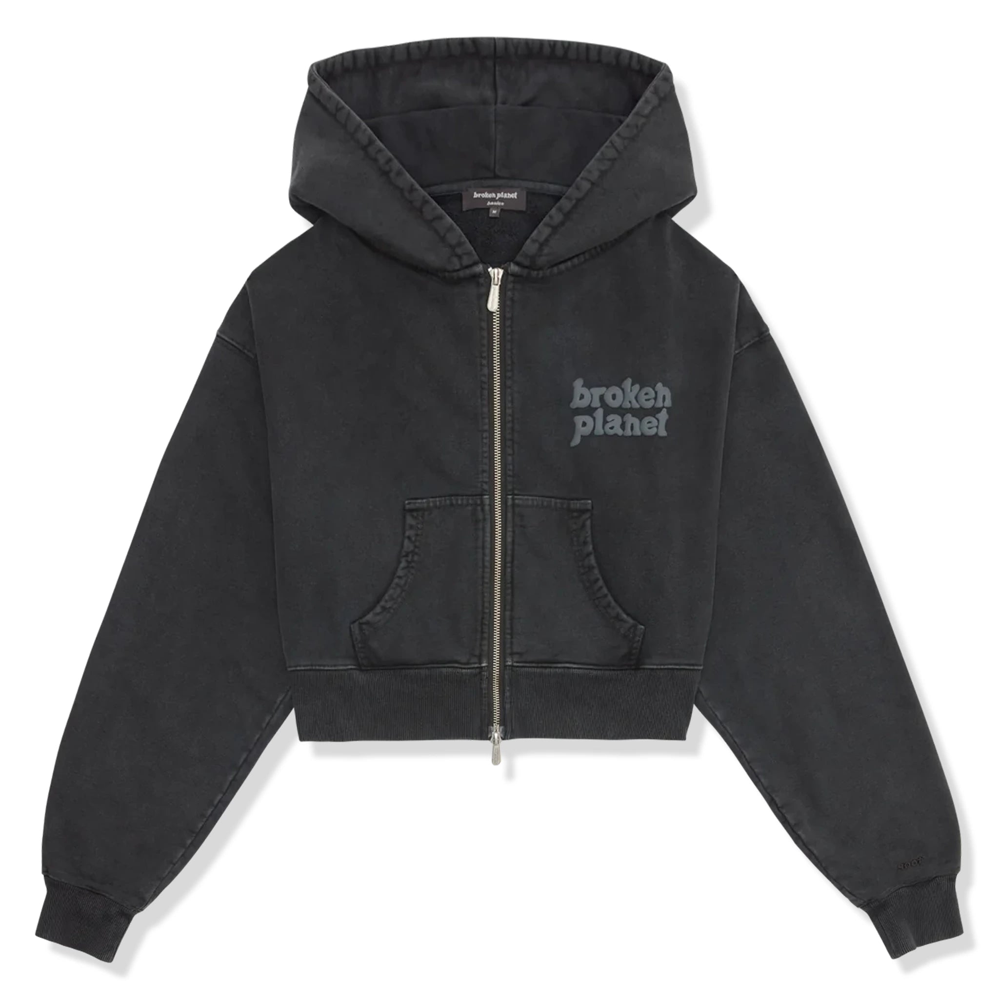 Broken Planet Basics Washed Soot Black Cropped Zip-Up Hoodie Hoodie with Sequins Glamorous Eye-catching