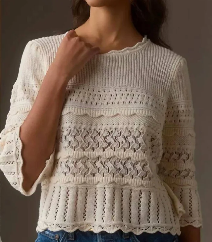 Silver Crochet Sweater In Alabaster Embroidered Appliqued Beaded