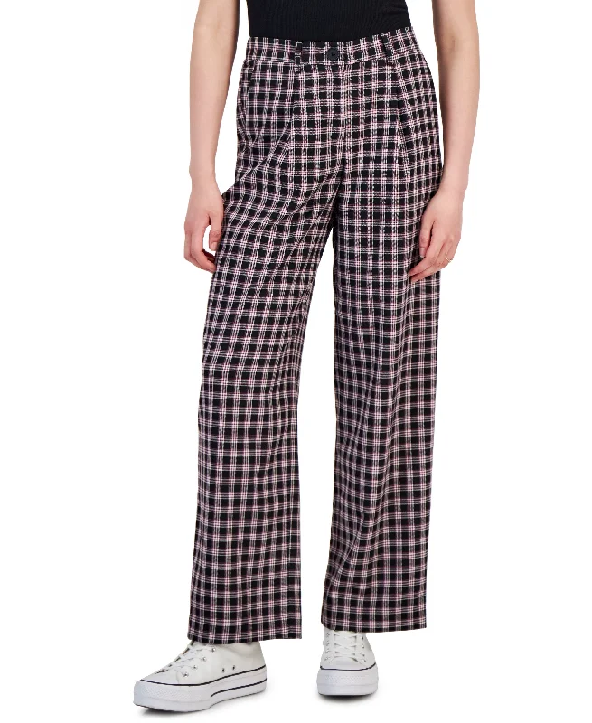 Juniors' Patterned Pleated-Waist Trouser Pants Trousers Tapered Slim Fit