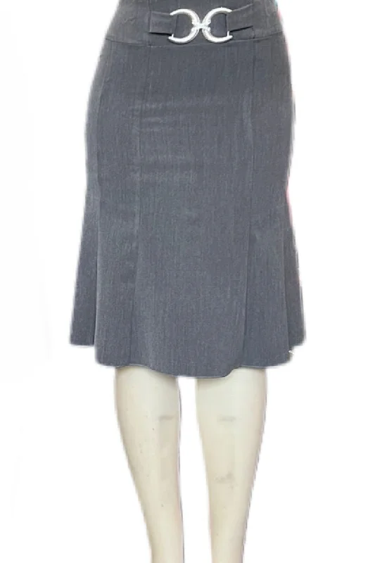 Mid Length Skirt with Belt Buckle Style 4101 in Grey linen skirt natural