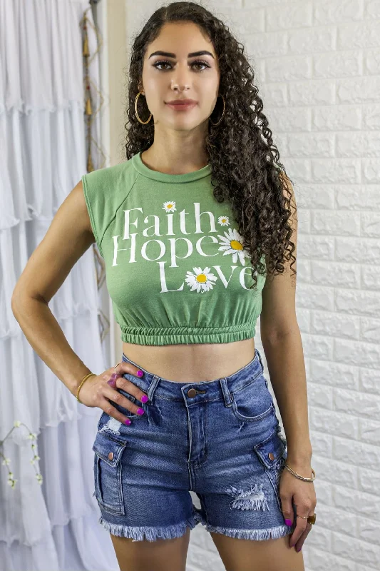 Faith Hope Love Elastic Waist Crop top Satin Blend Silk Blend Wool Blend