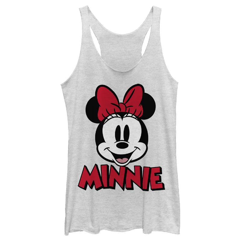 Women's Mickey & Friends Retro Minnie Mouse Big Face Racerback Tank Top long tank top