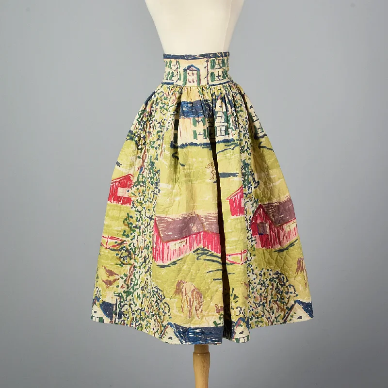 1950s Quilted Novelty Print Skirt linen skirt airy