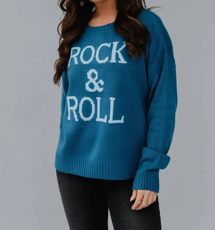 Rock & Roll Sweater In Blue & White Boxy Sweater Fitted Sweater A-Line