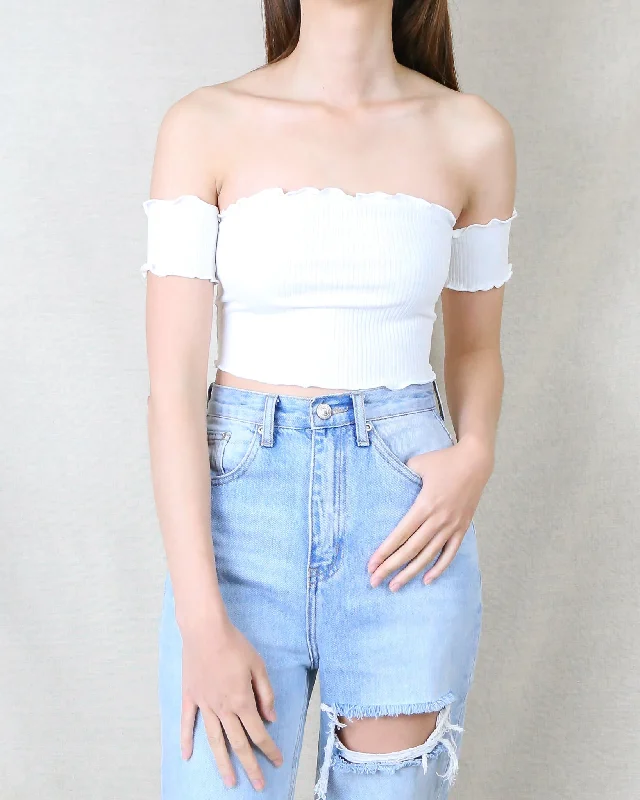 Reverse - Pretty Lady Ribbed Crop Top in White Satin Fabric Silk Fabric Chiffon Fabric Reverse - Pretty Lady Ribbed Crop Top in White Satin Fabric Silk Fabric Chiffon Fabric
