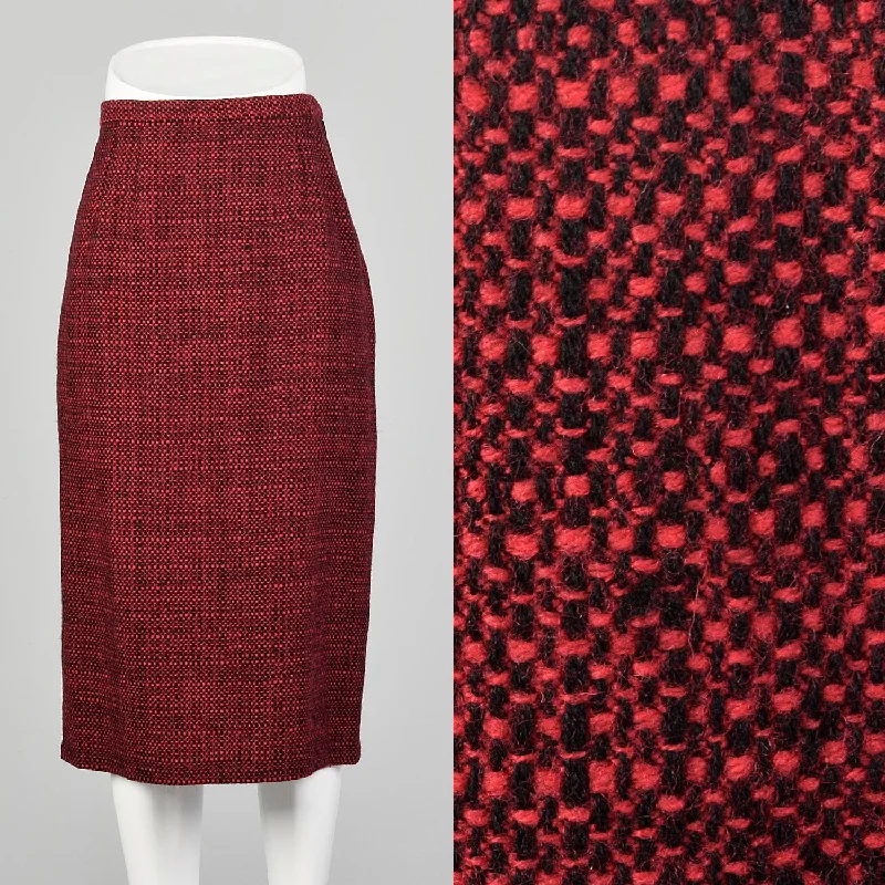 1960s Red & Black Wool Tweed Pencil Skirt velvet skirt glossy