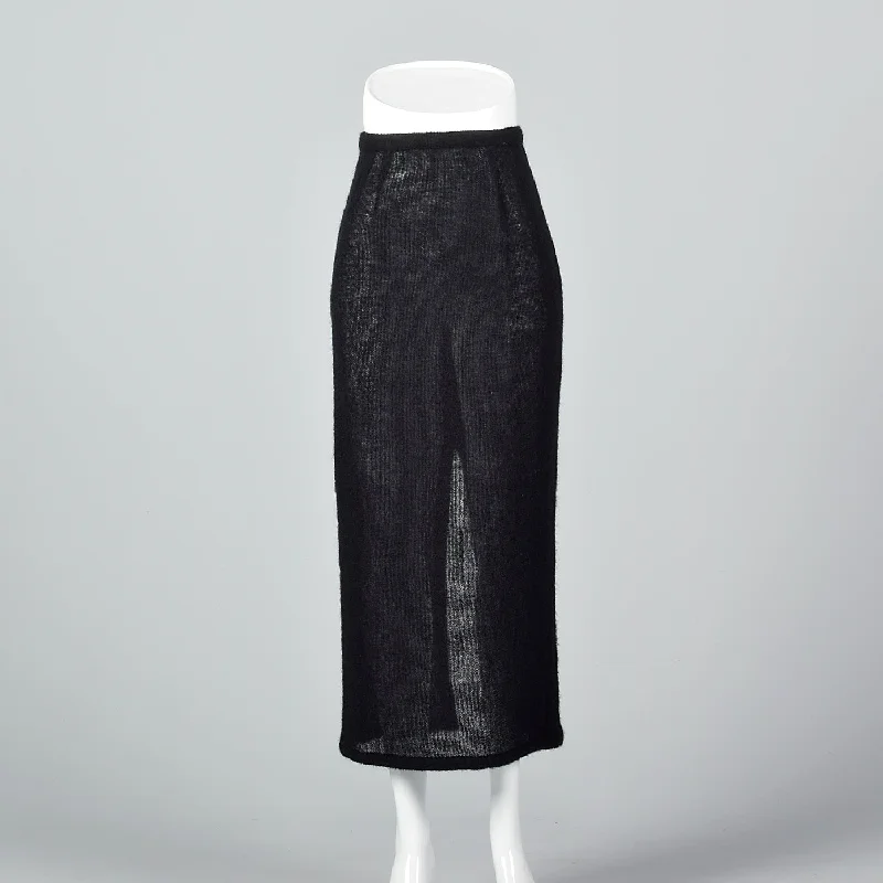 1990s Sheer Knit Wool Pencil Skirt leather skirt refined