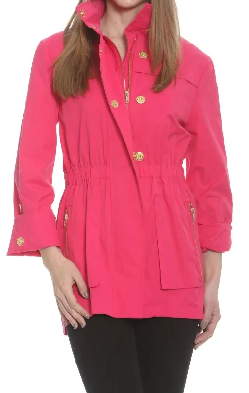 Tess Rain Jacket In Hot Pink Belted Jacket Elasticated Jacket Padded Jacket