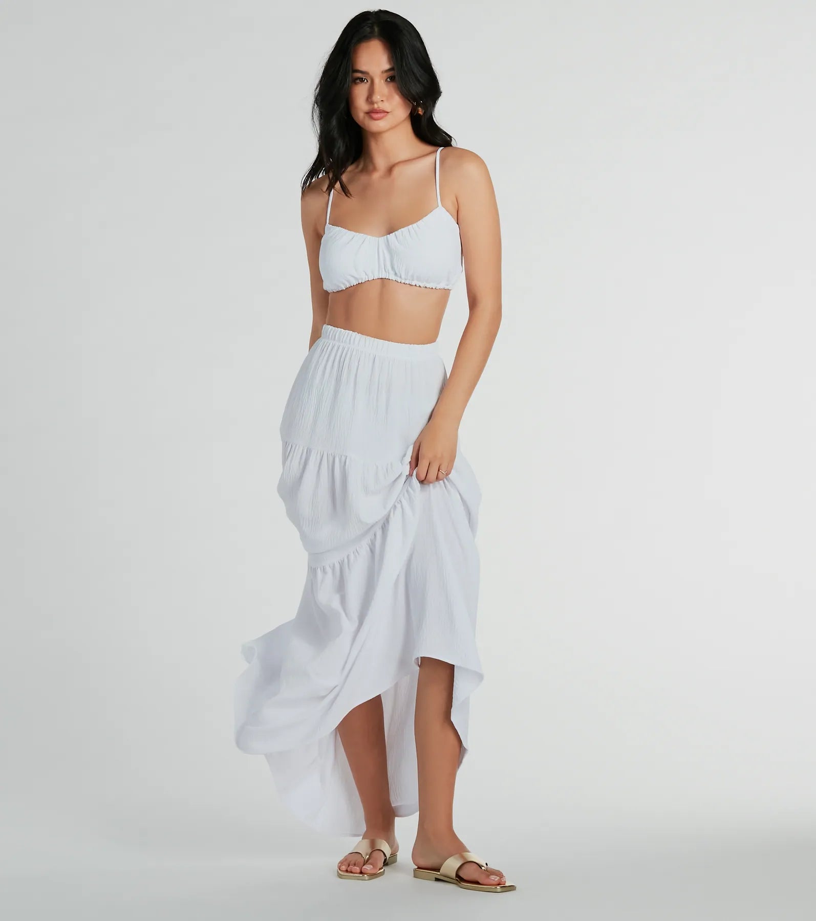 Flawless Duo Ruched Tube Crop Top Jersey Fabric Tulle Fabric Batik Fabric