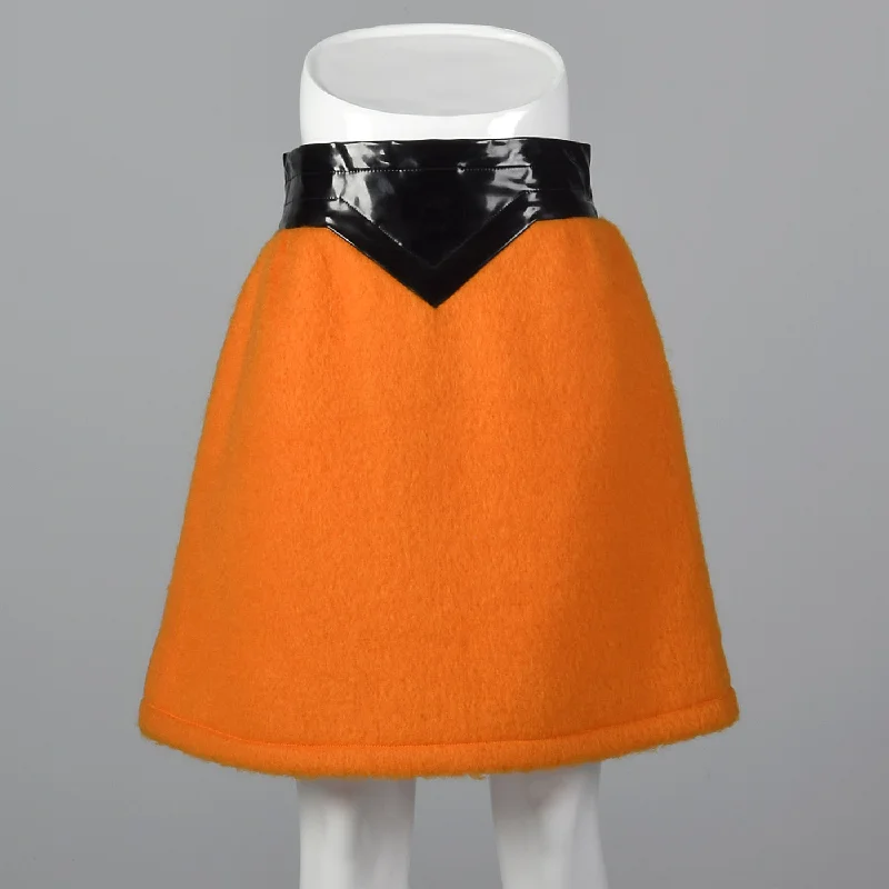 1960s Pierre Cardin Space Age Mod Orange Mohair and Black Vinyl Mini Skirt lace skirt elegant