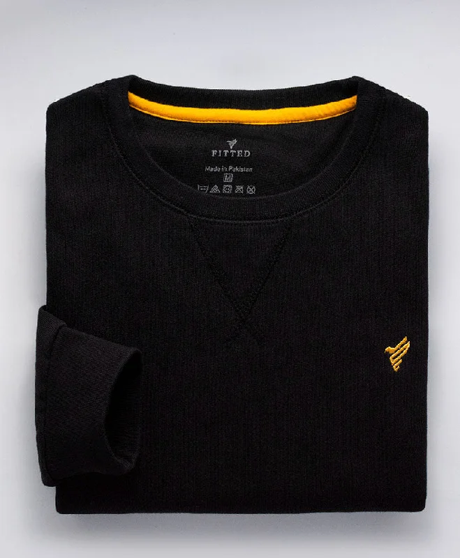 Black Sweatshirt (Women) Hoodie with Ribbed Cuffs Snug Fit Comfort