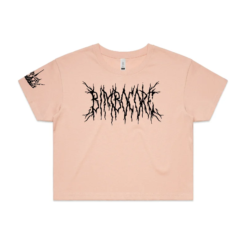 Scene Queen BIMBOCORE Pink Crop Top Lace Blend Ribbed Blend Corduroy Blend