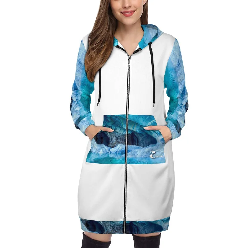 Cuevas de Marmol Long Hoodie (wht) Hoodie with Frayed Bohemian Relaxed