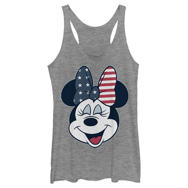 Women's Mickey & Friends Minnie American Bow Racerback Tank Top lavender tank top