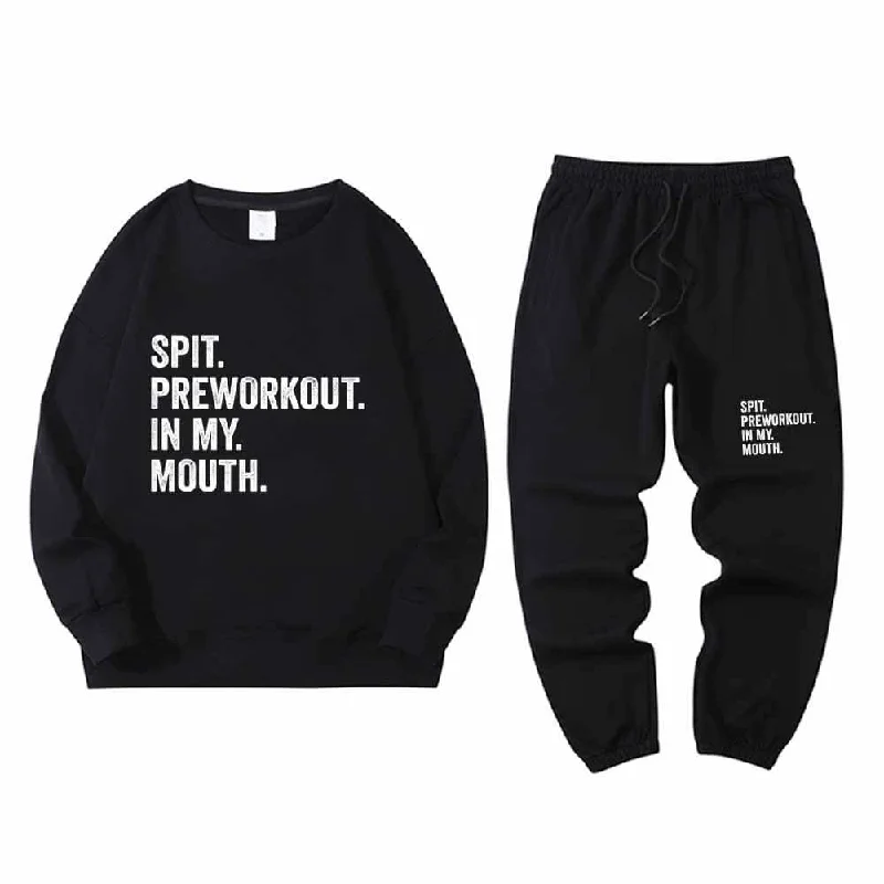 Spit Preworkout In My Mouth Sweatshirt Pants Set Hoodie with Hem Applique Textured Unique Spit Preworkout In My Mouth Sweatshirt Pants Set Hoodie with Hem Applique Textured Unique