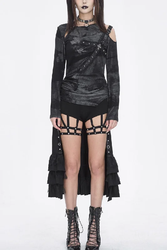 Black Ruffle Matching Belt Womens Gothic Skirt mini skirt trendy