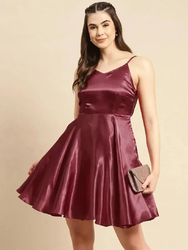 Back knot flare dress in Maroon Casual Short Summer