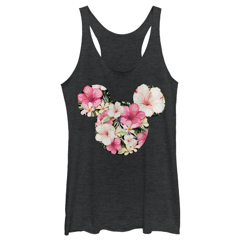 Women's Mickey & Friends Pink Floral Mickey Mouse Logo Racerback Tank Top essential tank top