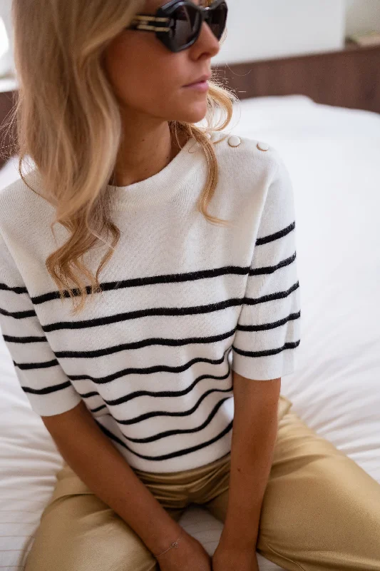 Striped Lubin Short Sleeve Sweater Anti-Pilling Anti-Shrink Durable