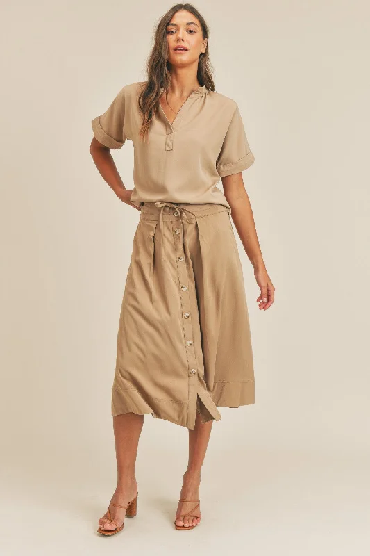 Hazel Blues® |  MABLE Short Sleeve Top and Button Down Midi Skirt Set velvet skirt plush