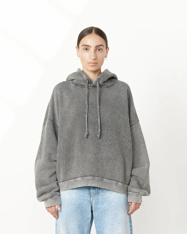 Drawstring Hoodie in Faded Black Hoodie with Print Artistic Unique