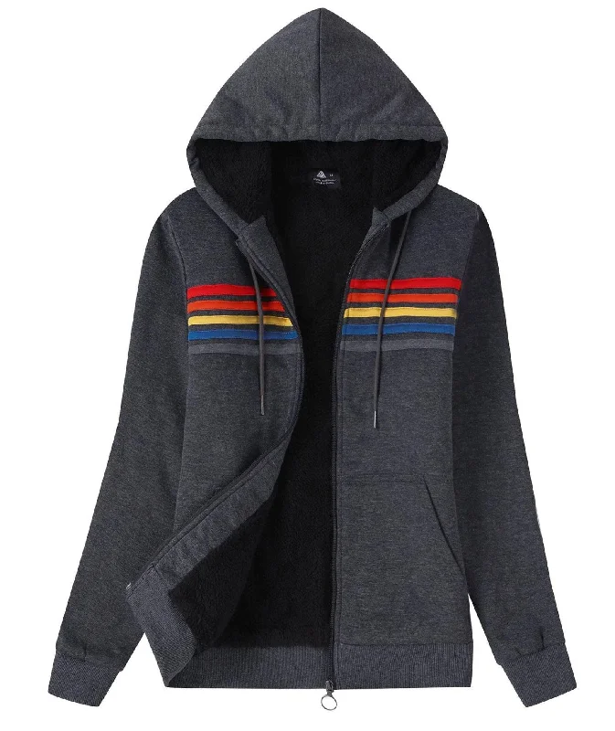 Women's Full Zipper Fleece Sherpa Lined Hoodie-ZPK005390 Hoodie with Hem Patch Decorative Personalized