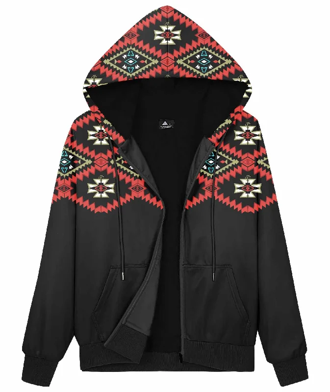 Women's Black-Brown Full Zip Up Hoodie-ZPK006930 Hooded Sweatshirt Casual Wear Street Style