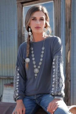 WOMEN'S SWEATER KNIT TOP - CHARCOAL Long Sweater Short Sweater Cropped Sweater