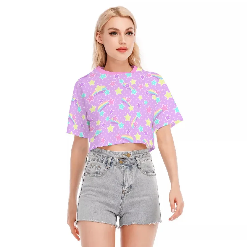 Starry Party Purple Cotton Crop Top Satin Blend Silk Blend Wool Blend