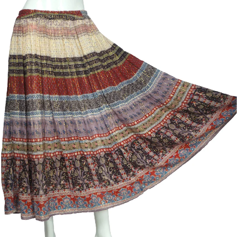 Vintage 1980s Indian Gauze Cotton Skirt w Metallic Thread Floral Print One Size silk skirt sleek Vintage 1980s Indian Gauze Cotton Skirt w Metallic Thread Floral Print One Size silk skirt sleek