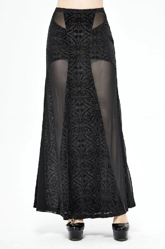 Black High Waisted Jacquard Lace Women's Punk Skirt silk skirt lustrous