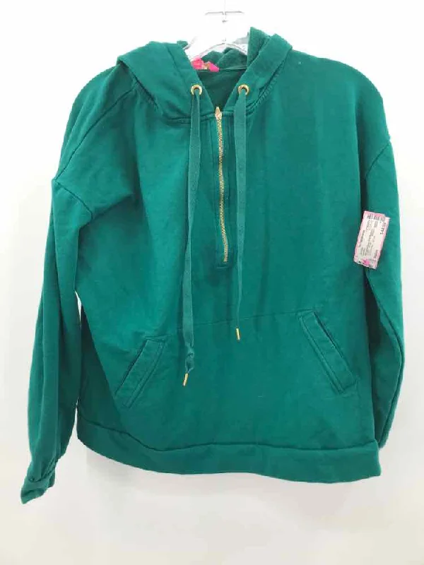 Pre-Owned Lilly Pulitzer Green Size Medium Sweatshirt Hoodie with Ribbed Hem Stretchable Secure