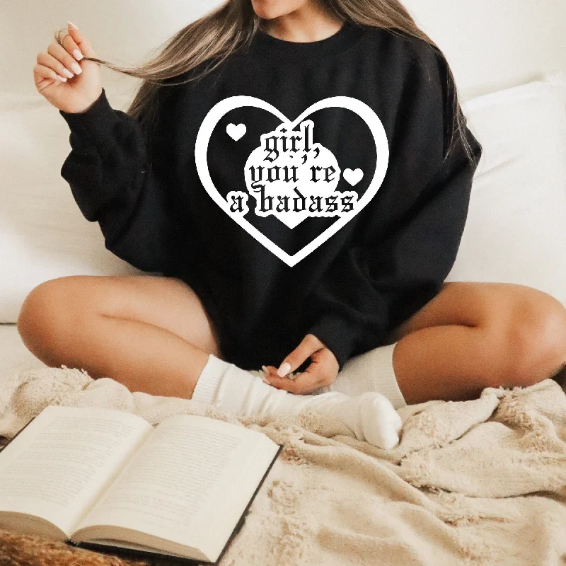 Girl, You are a Badass Retro Sweatshirt Hoodie with Ribbed Hem Stretchable Secure