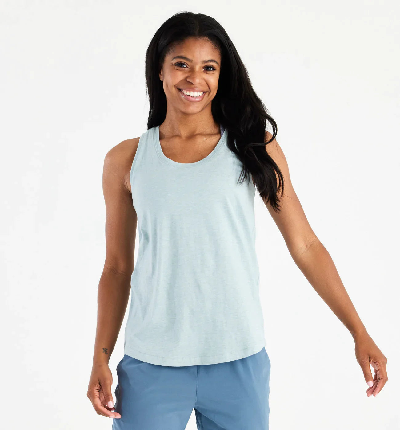 Free Fly Women's Bamboo Heritage Tank in Heather Ocean Mist mesh tank top