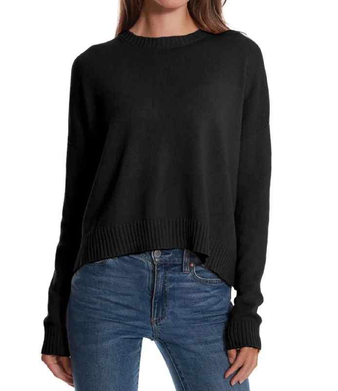 Cotton Cashmere Boxy Crew Neck Sweater In Black Jersey Fabric Tulle Fabric Batik Fabric
