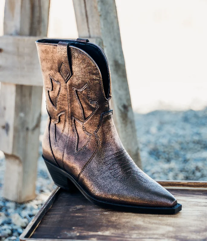 Hazel Blues® |  Jersey Metallic Boot in Bronze Party Jersey Tee