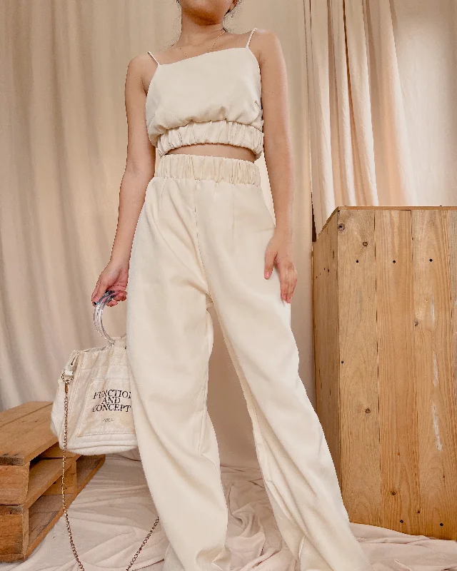 cream colored crop top pants Print Jacquard Patchwork