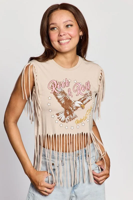 Rock & Roll Fringe Crop Tank relaxed fit tank