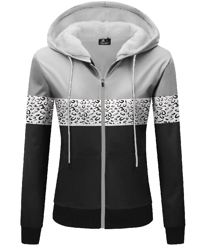 Women's Printed Fleece Lined Drawstring Hoodie-ZPK006152 Hoodie with Drawcord Adjustable Secure
