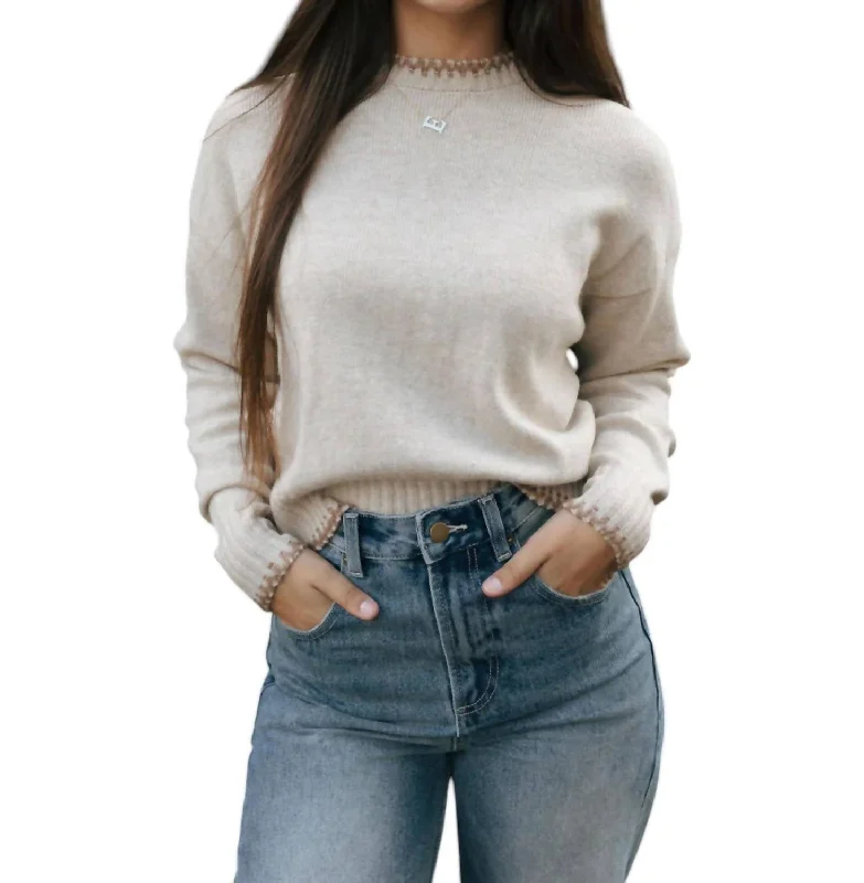 Contrast Stitch Sweater In Oat Wool Sweater Cotton Sweater Cashmere Sweater