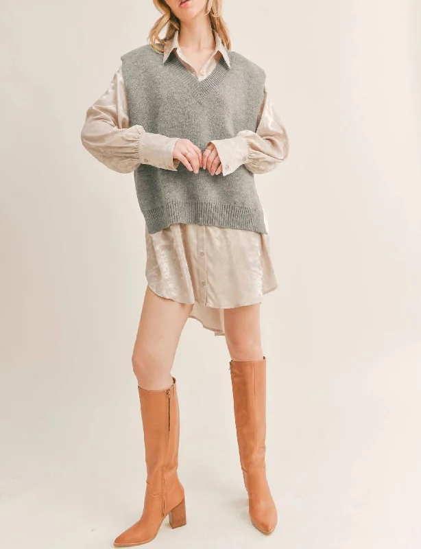 Val Sweater Vest In Heather Grey Notch Collar Peter Pan Collar Cowl Neck