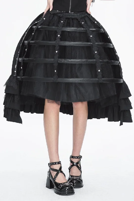 Black Hollow Lace Womens Gothic Underskirt high waist skirt