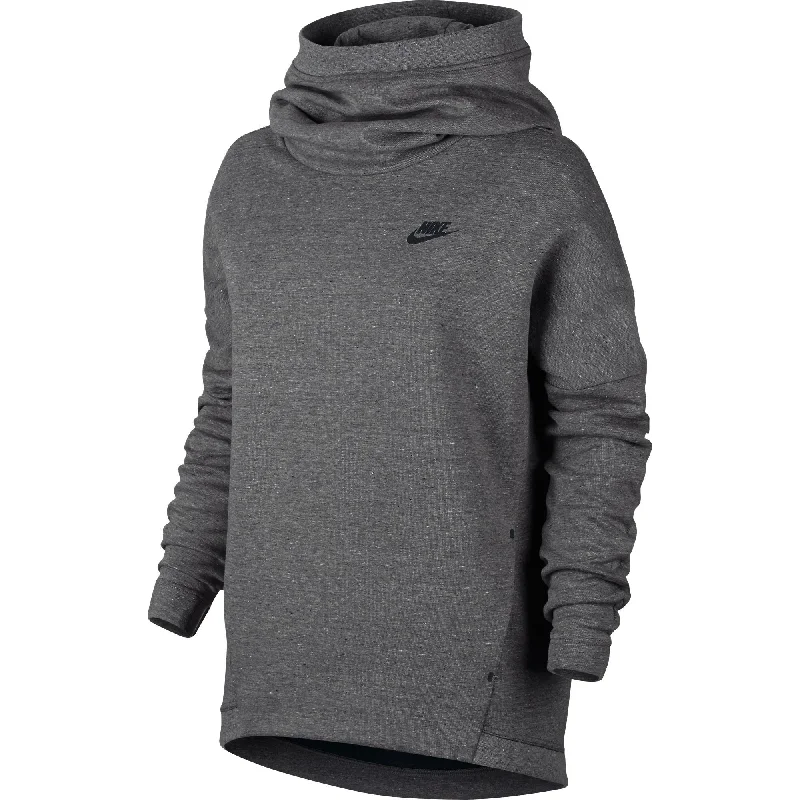 Nike Sportswear Tech Fleece Women's Longsleeve Pullover Hoodie Grey/Black Hoodie with High-Low Hem Asymmetrical Trendy