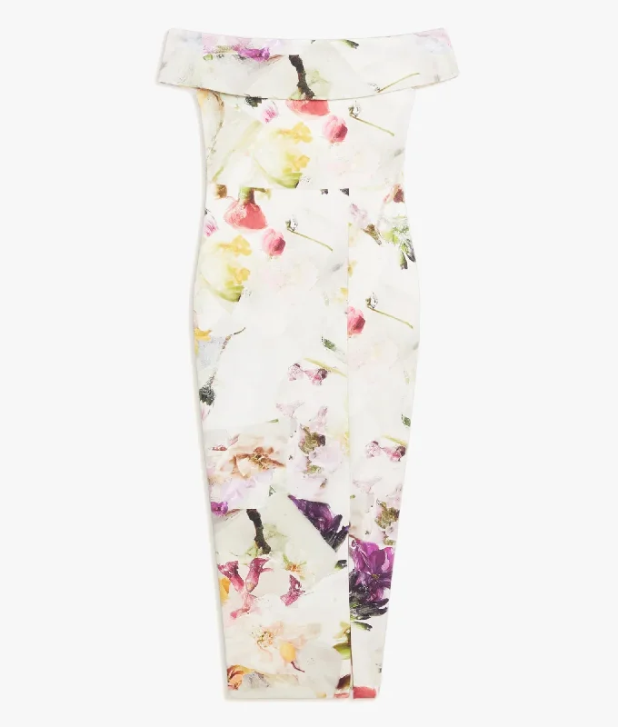 Merreen scuba printed fitted dress in white Tunics Sophisticated sleek