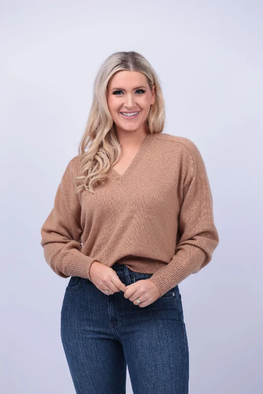 Brochu Walker Leia Vee Sweater in Camel Melange Layered Multi-layer Single Layer