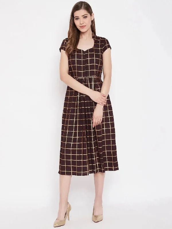 Midi Flare Dress with front loops in Brown Tunics Luxurious high-end
