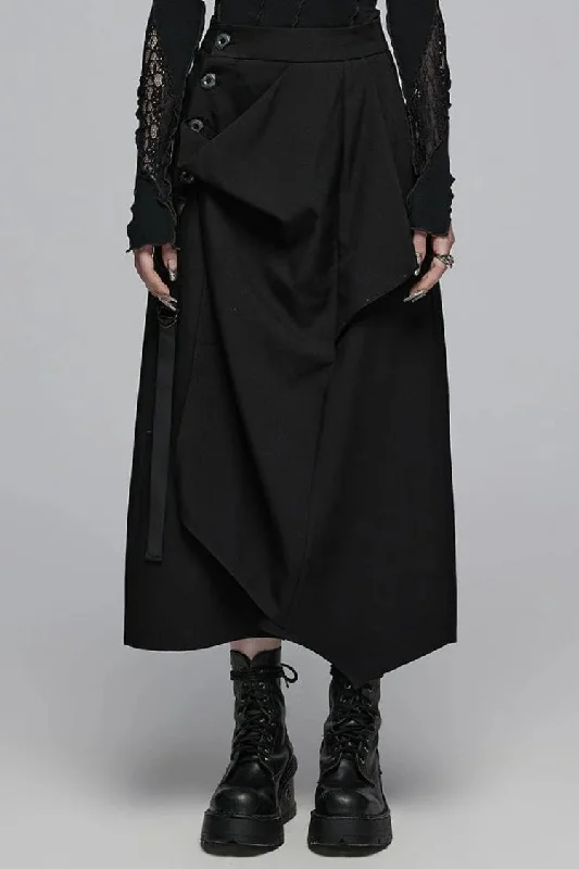 Black Irregular Ruched Women's Gothic Skirt lace skirt intricate