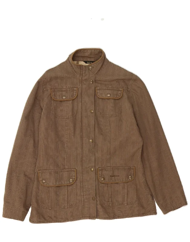 BARBOUR Womens Utility Jacket UK 14 Medium Brown Welt Pockets Slit Pockets Flap Pockets BARBOUR Womens Utility Jacket UK 14 Medium Brown Welt Pockets Slit Pockets Flap Pockets